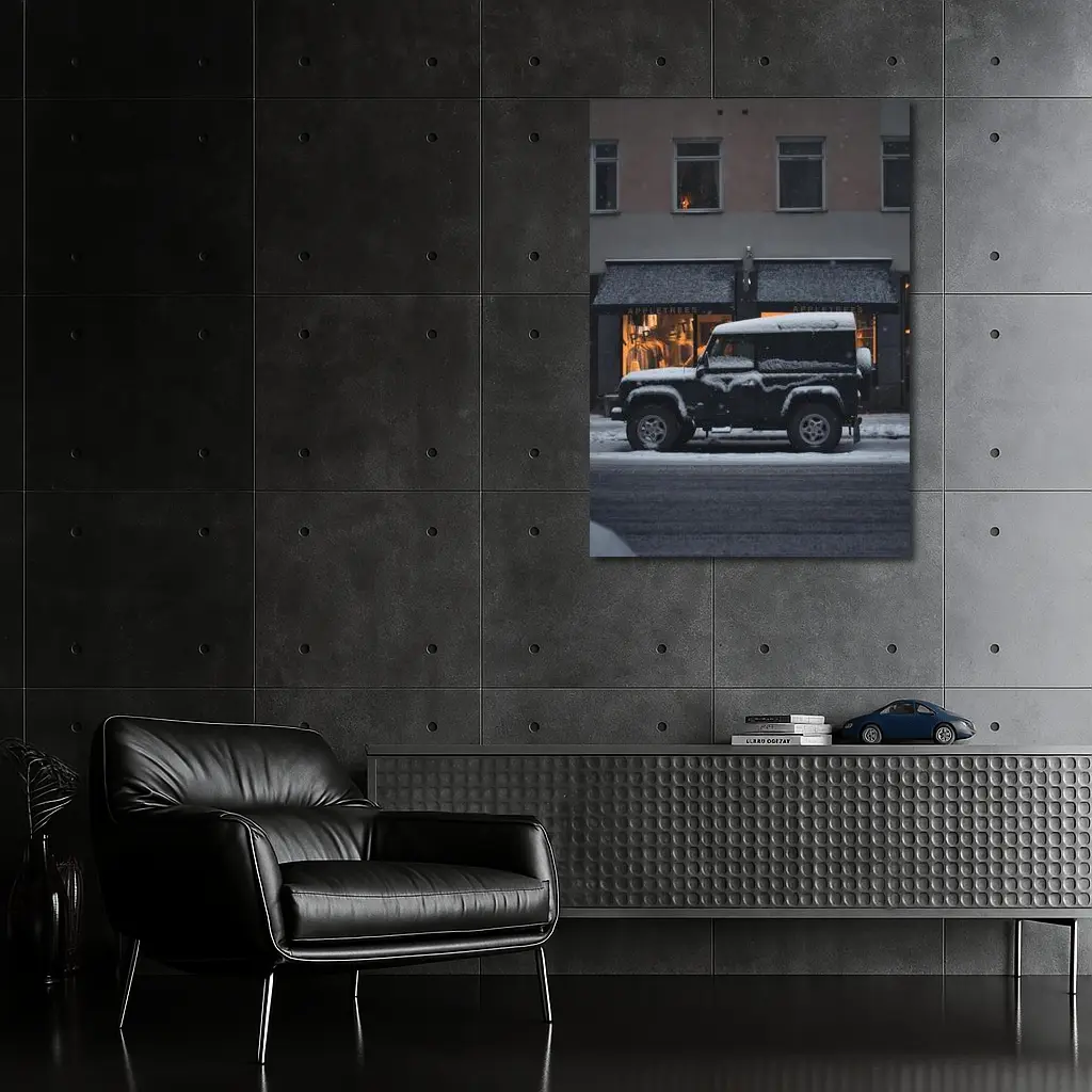 Land Rover Defender Snow Covered City Street – Wall Art