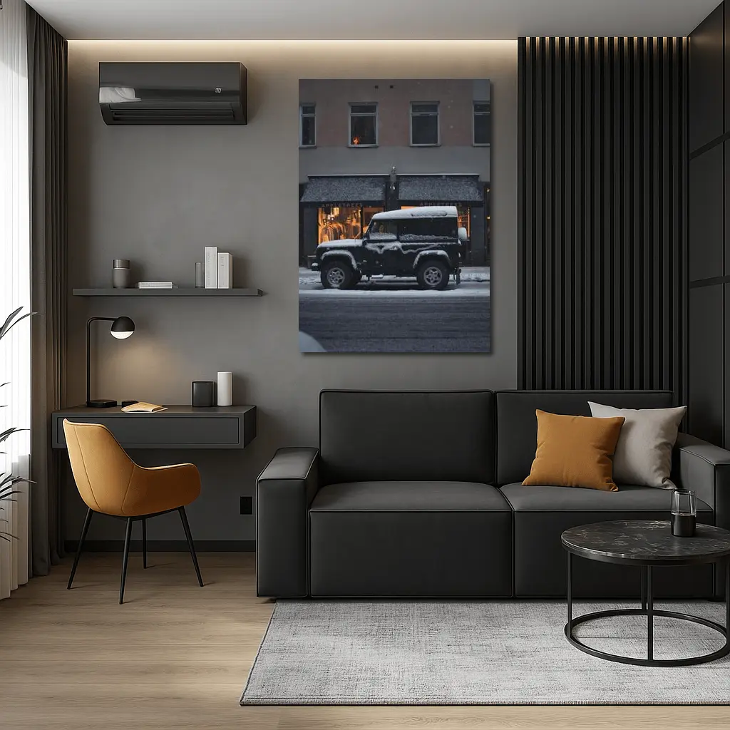 Land Rover Defender Snow Covered City Street – Wall Art