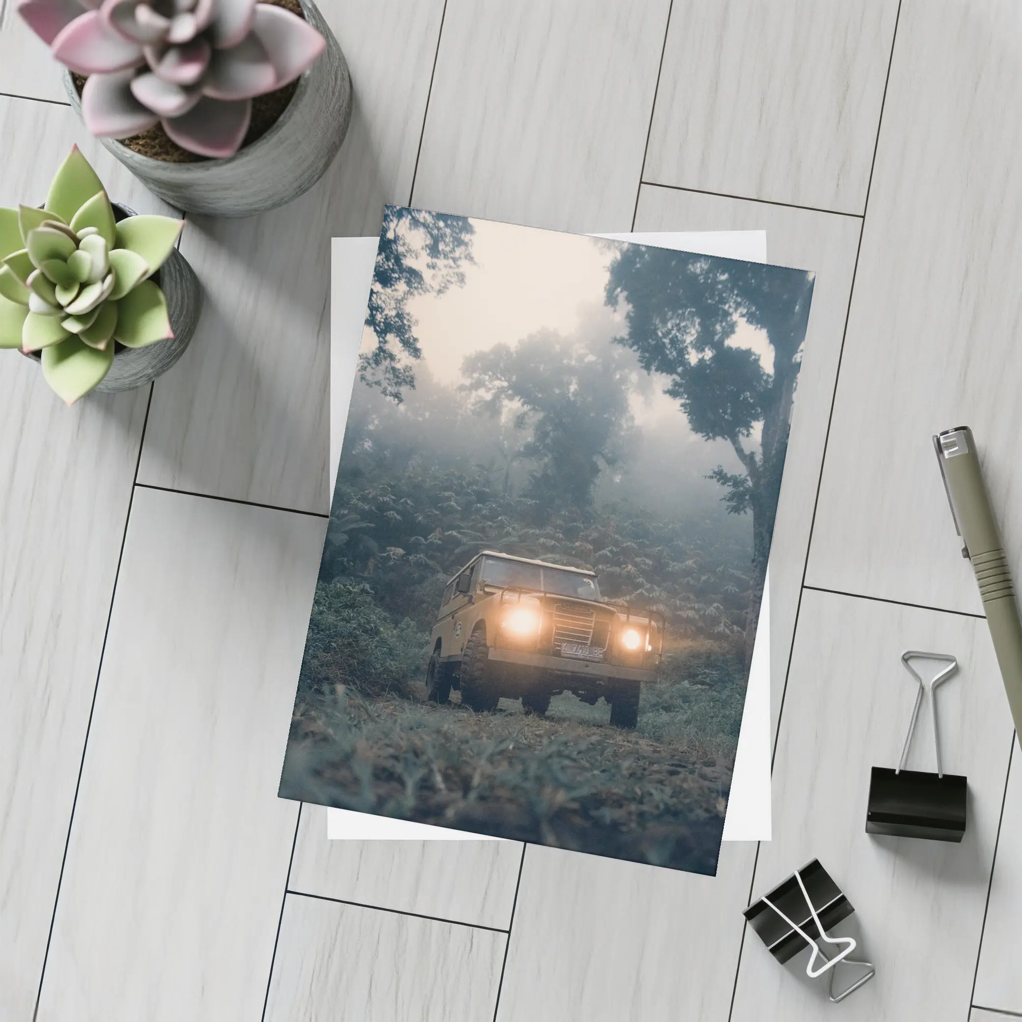 Land Rover Defender Misty Jungle Forest Trail – Postcards