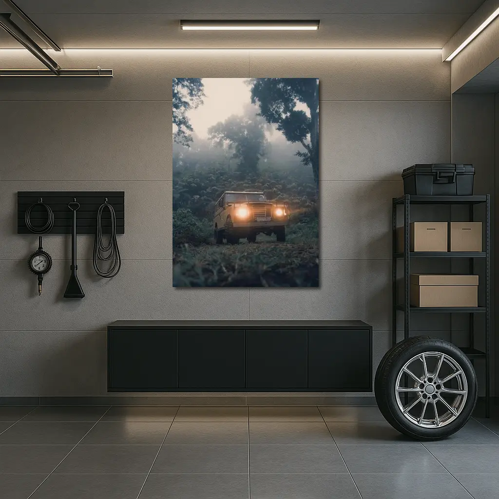 Land Rover Defender Misty Jungle Forest Trail – Wall Art