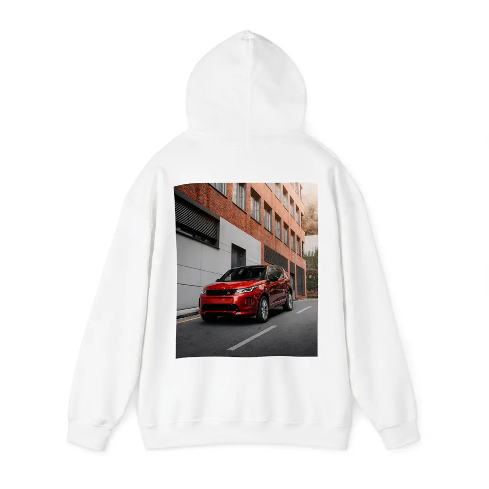 Red Land Rover Discovery Urban Street Scene – Hoodies