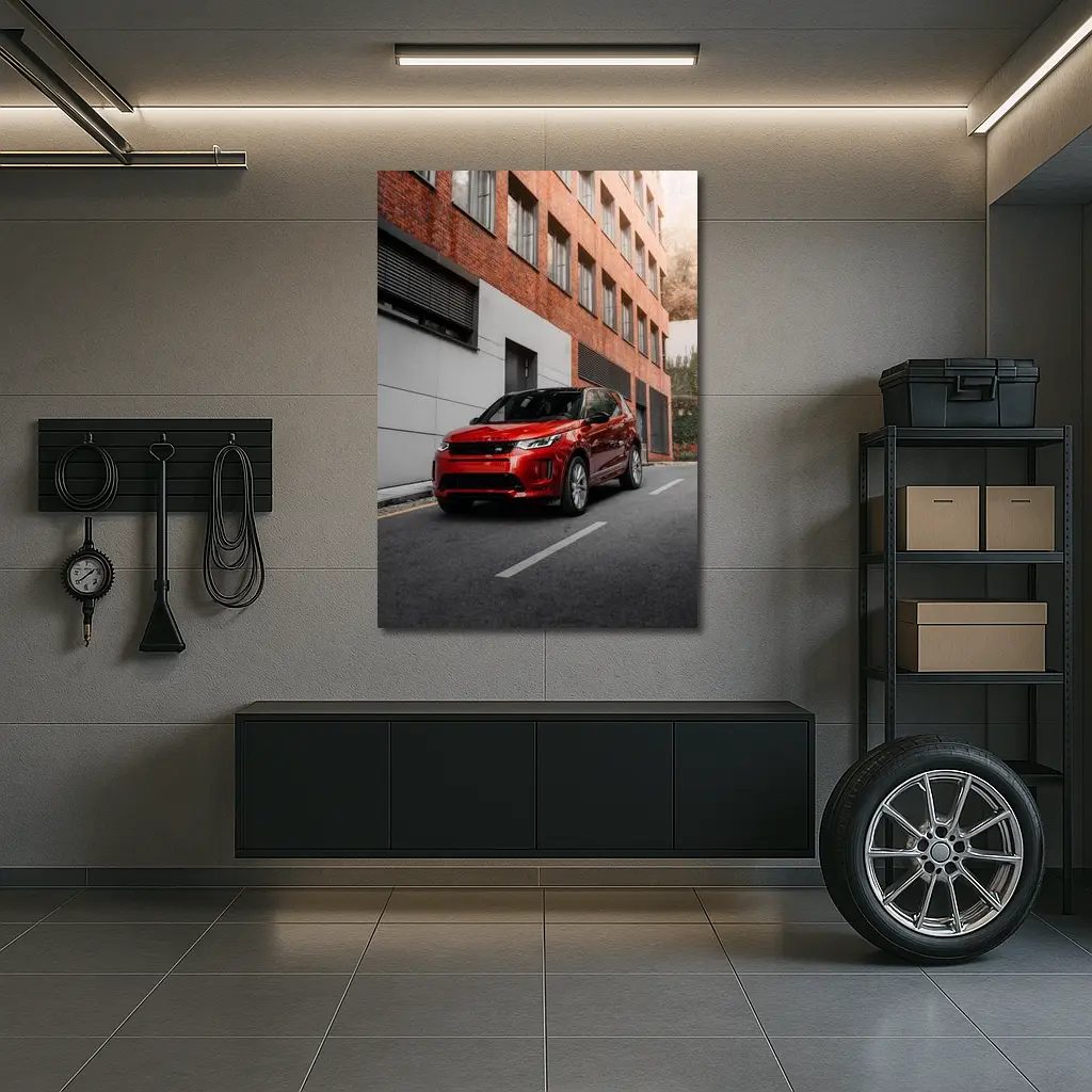 Red Land Rover Discovery Urban Street Scene – Wall Art