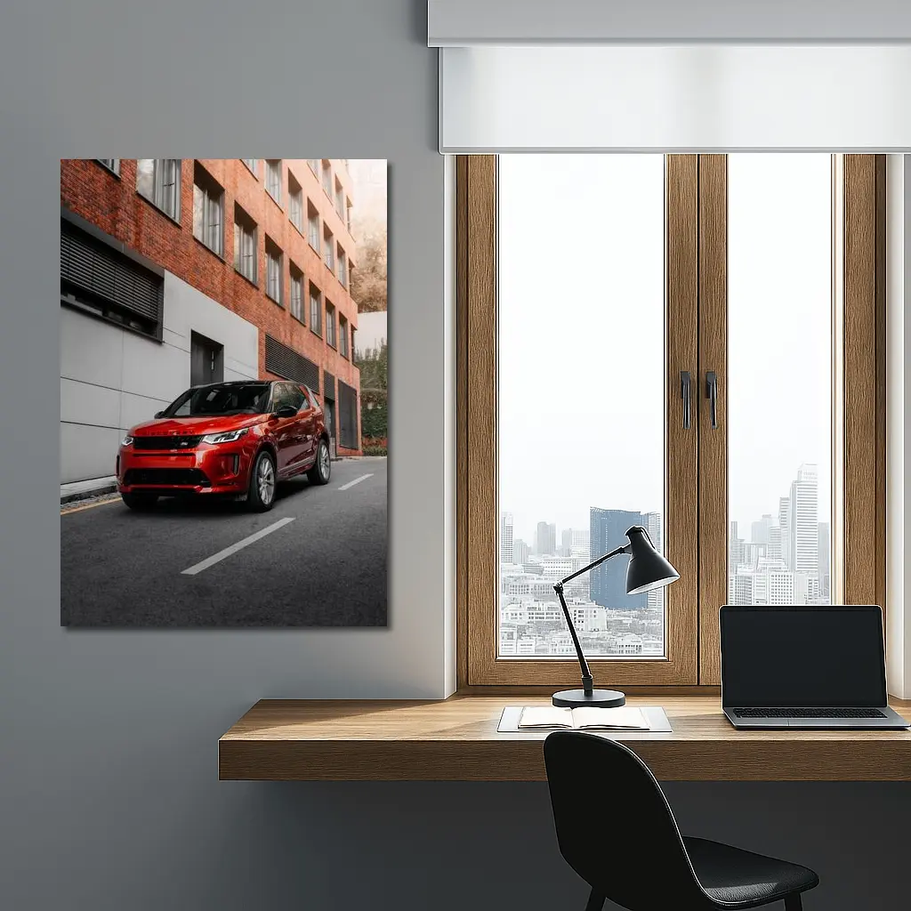 Red Land Rover Discovery Urban Street Scene – Wall Art