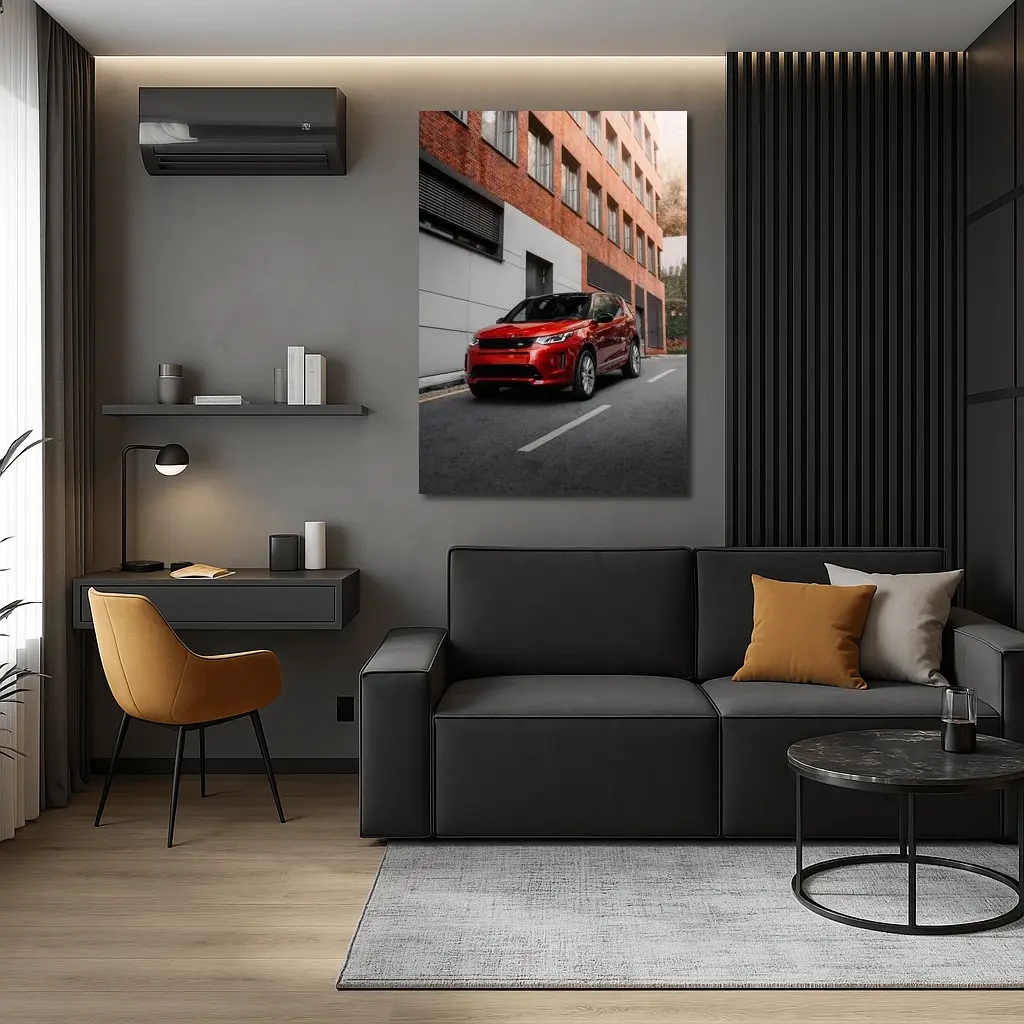 Red Land Rover Discovery Urban Street Scene – Wall Art