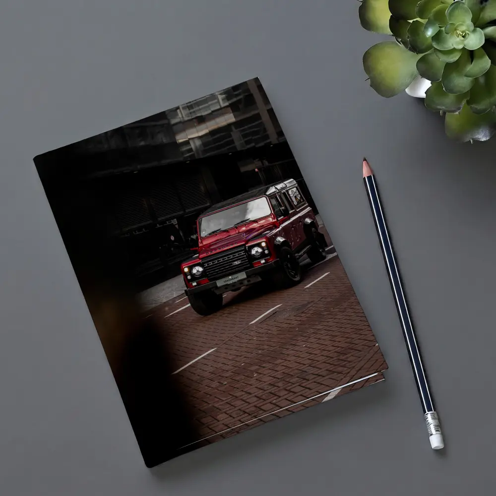 Land Rover Defender Red Urban Street Scene – Notebooks