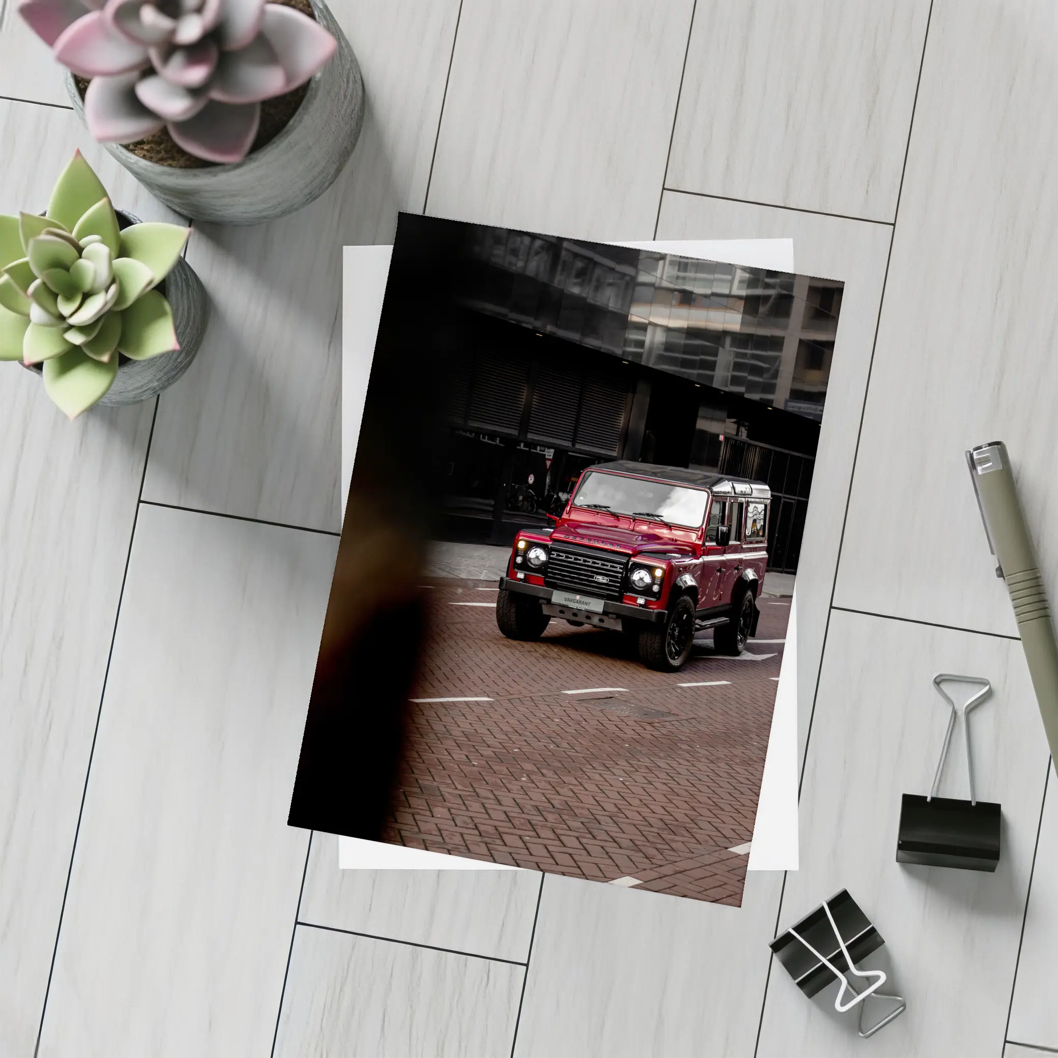Land Rover Defender Red Urban Street Scene – Postcards