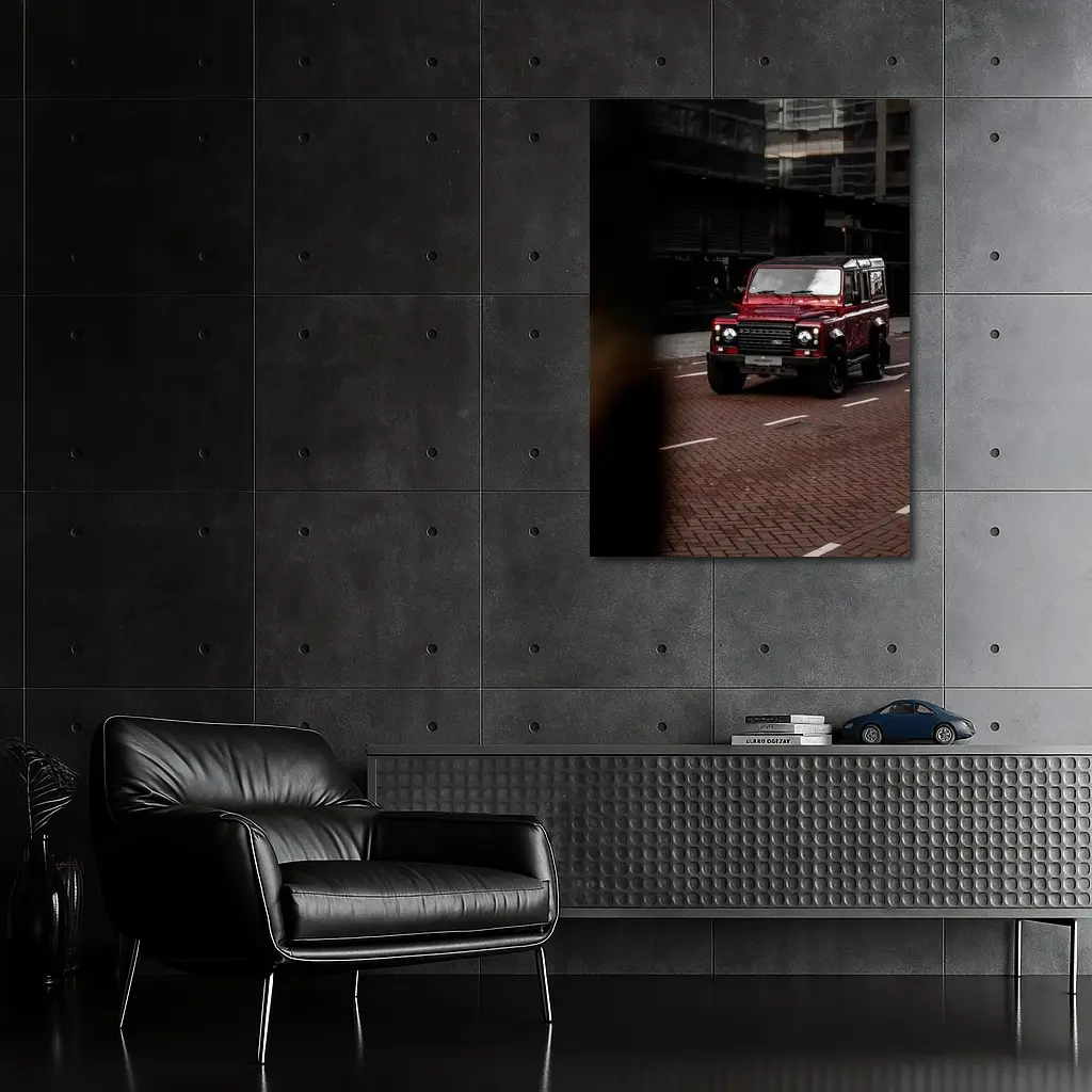 Land Rover Defender Red Urban Street Scene – Wall Art
