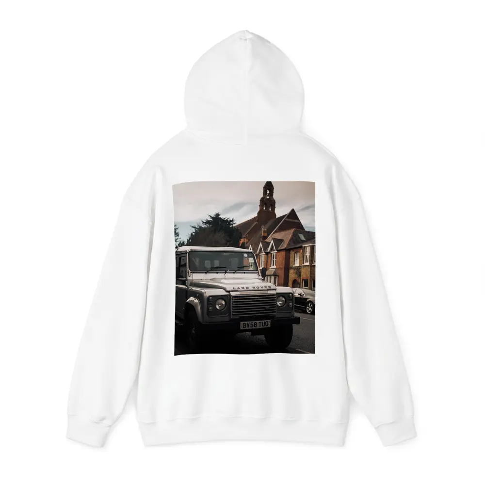 Land Rover Defender Parked English Village Street – Hoodies