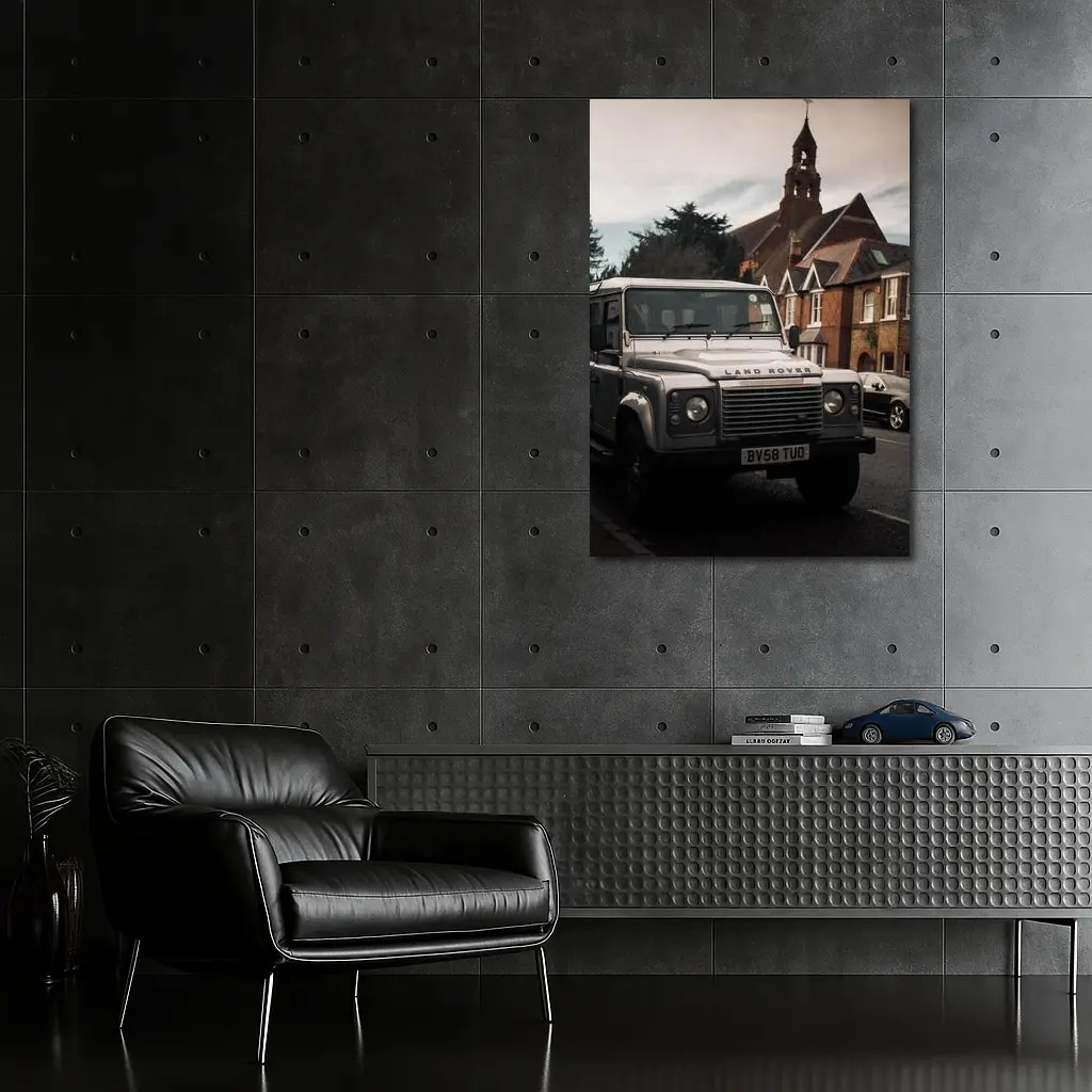 Land Rover Defender Parked English Village Street – Wall Art
