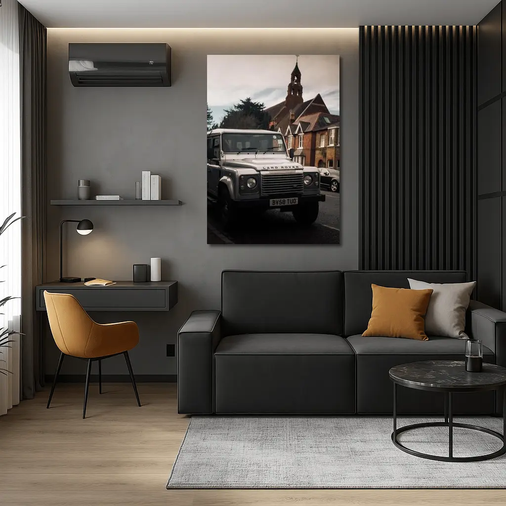 Land Rover Defender Parked English Village Street – Wall Art