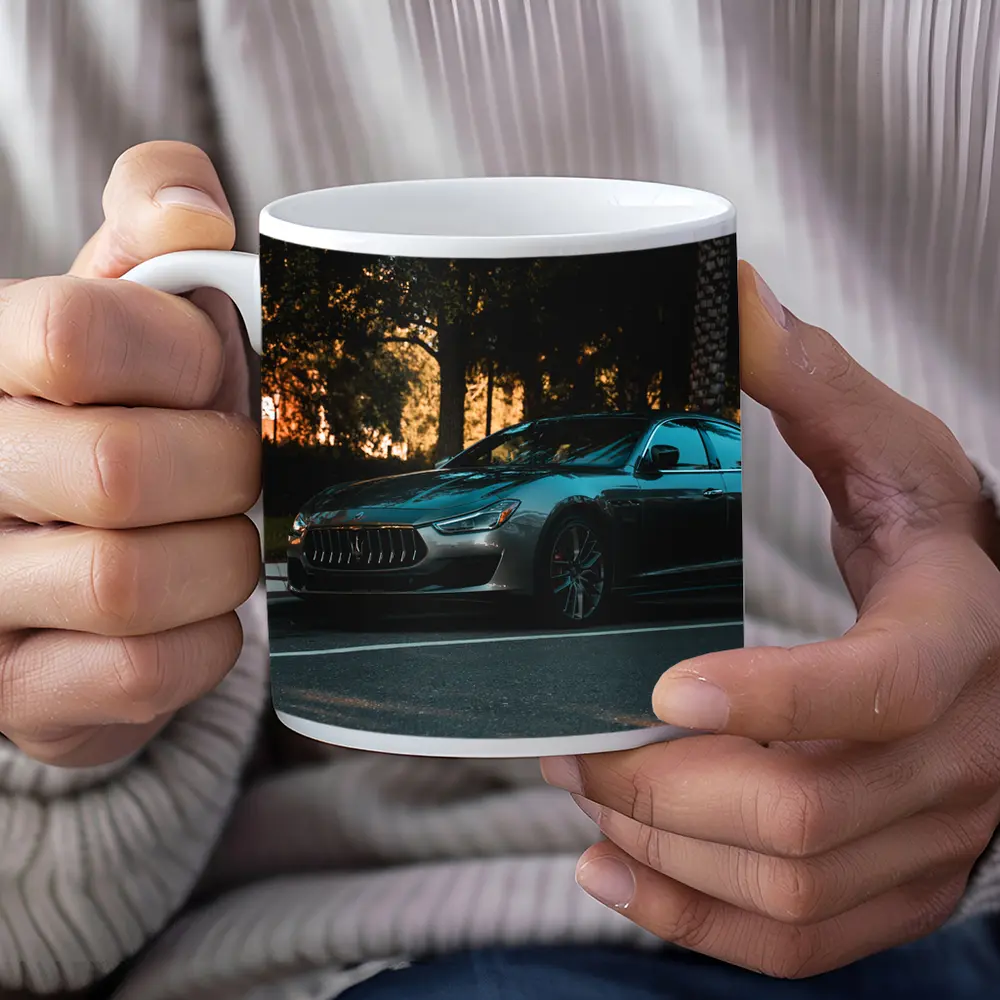 Maserati Ghibli Parked Under Evening Trees – Mugs