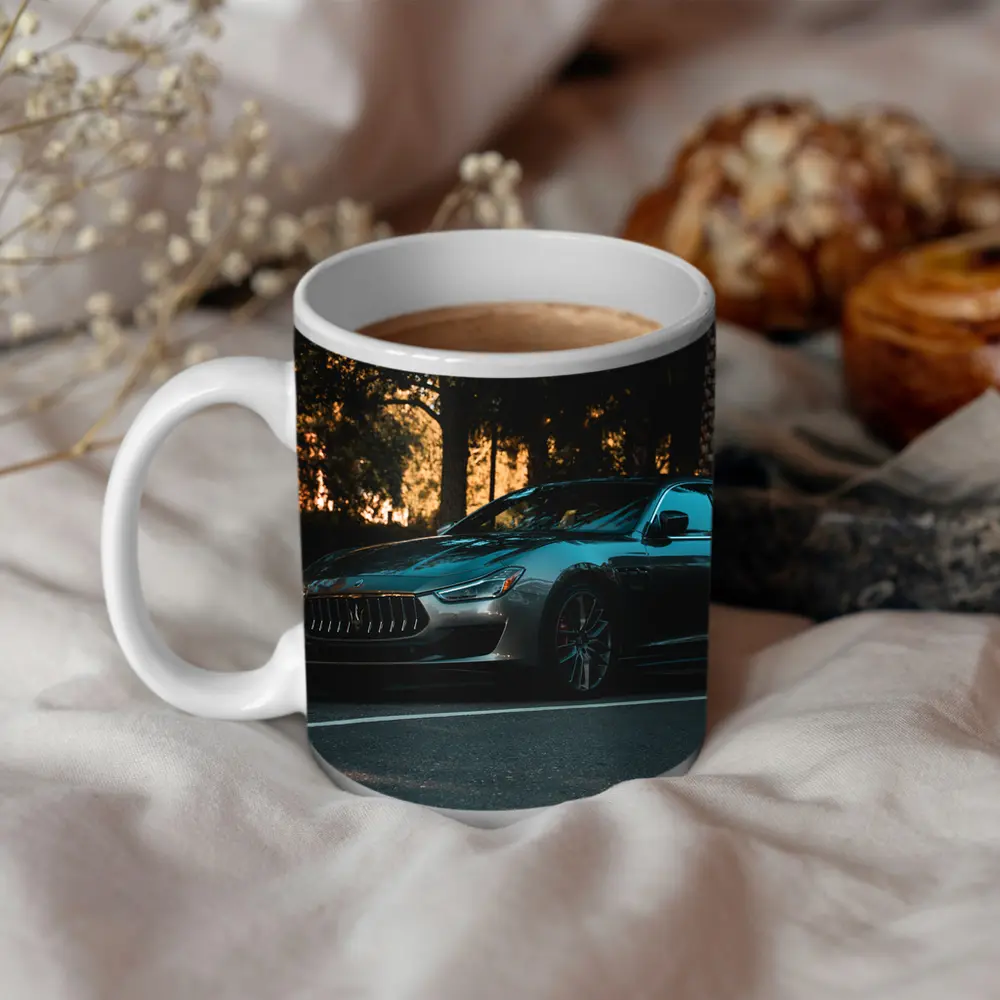 Maserati Ghibli Parked Under Evening Trees – Mugs