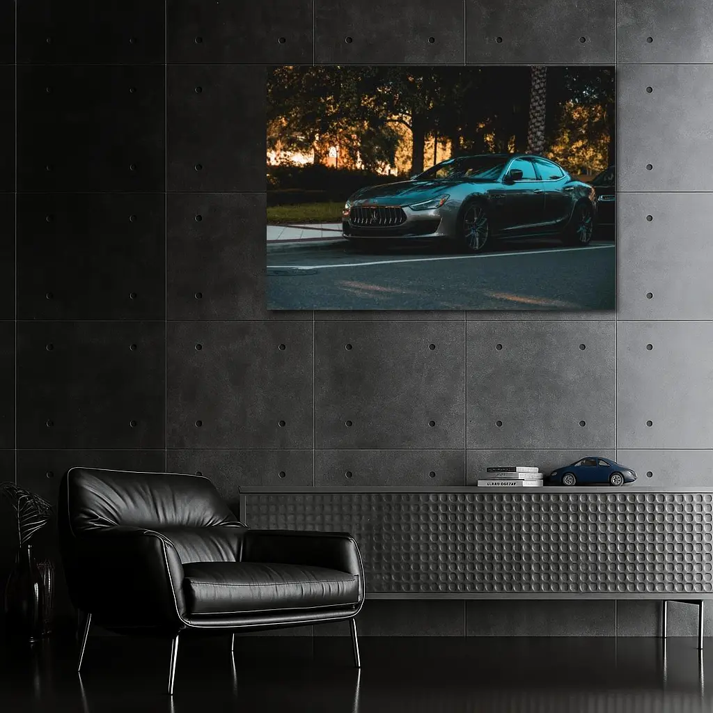 Maserati Ghibli Parked Under Evening Trees – Wall Art