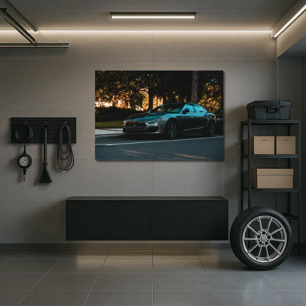 Maserati Ghibli Parked Under Evening Trees – Wall Art