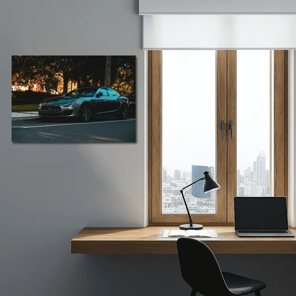 Maserati Ghibli Parked Under Evening Trees – Wall Art