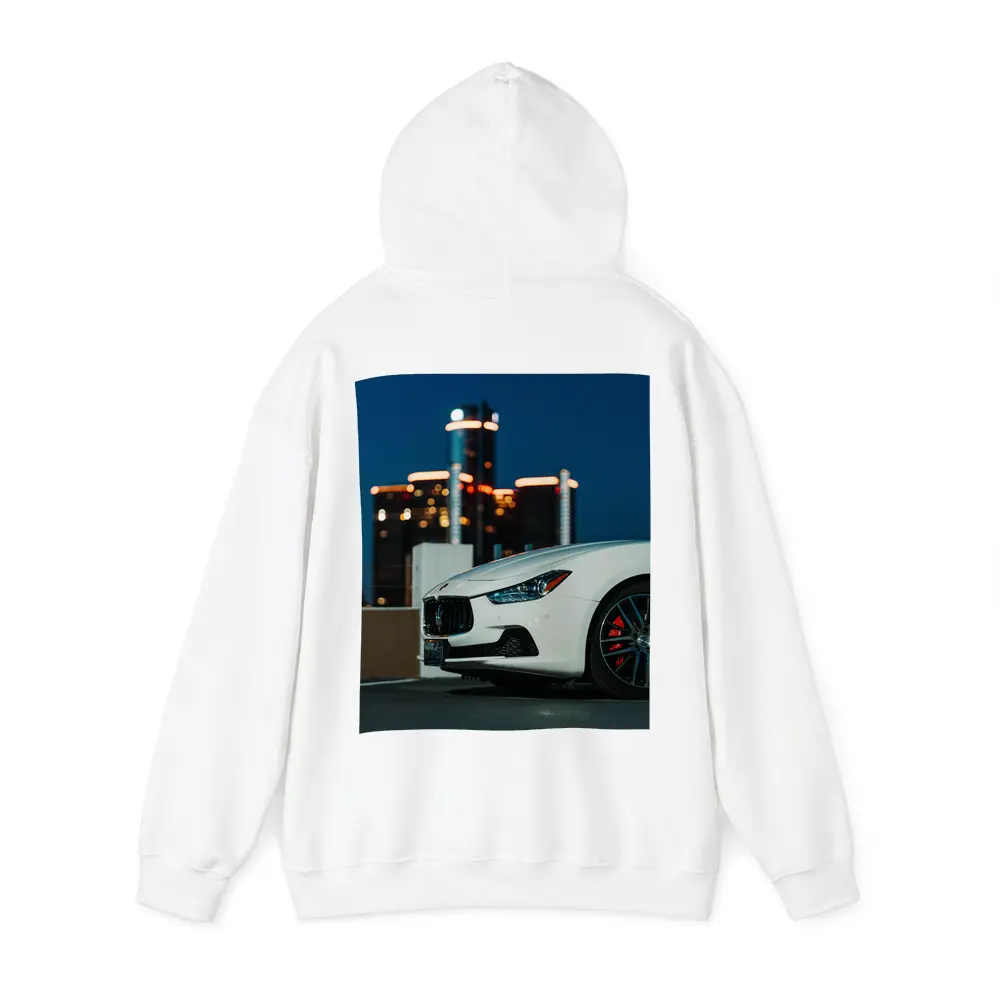 Maserati Ghibli White City Night Background – Hoodies