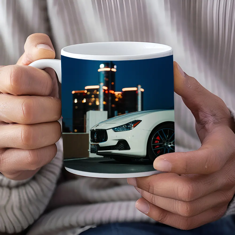 Maserati Ghibli White City Night Background – Mugs