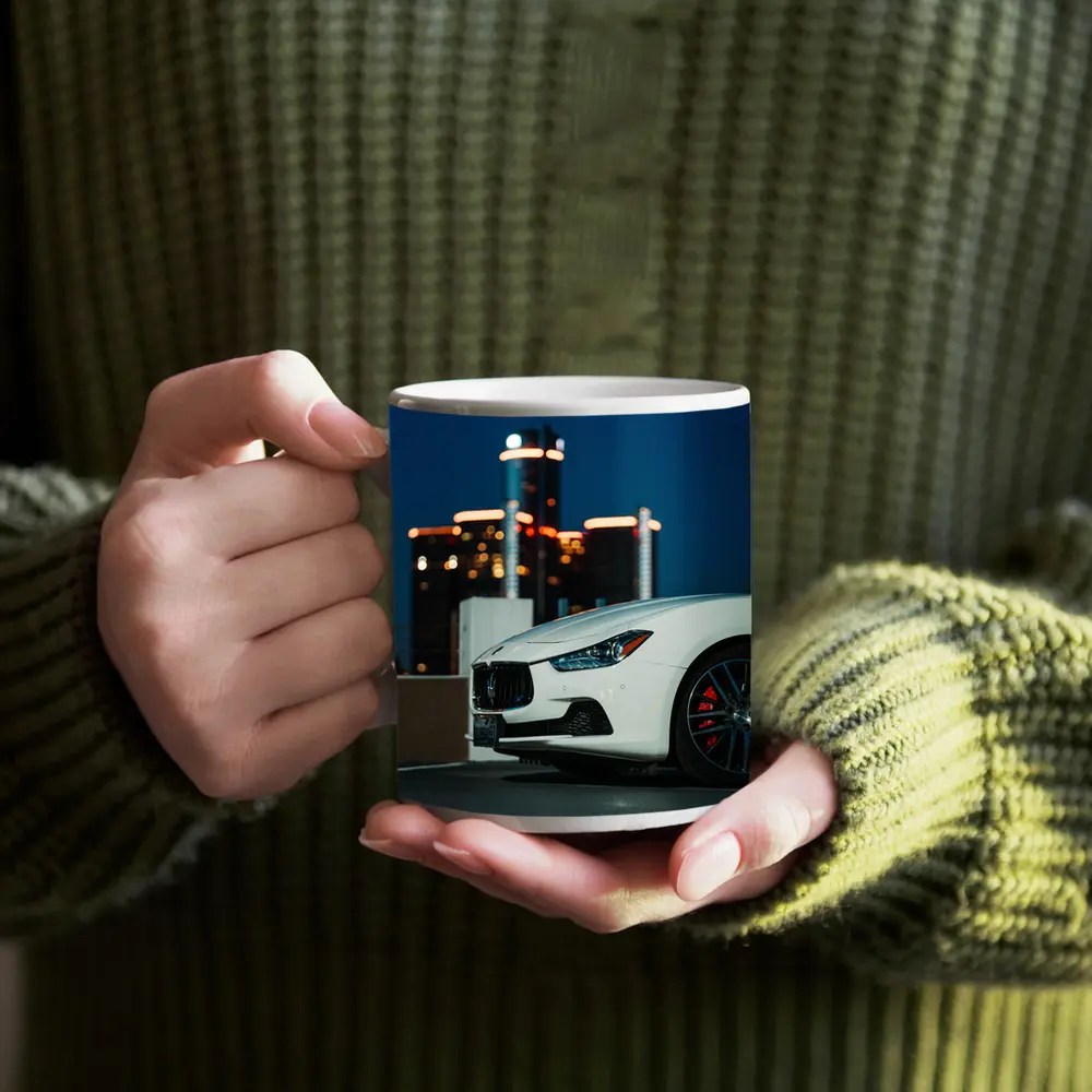 Maserati Ghibli White City Night Background – Mugs