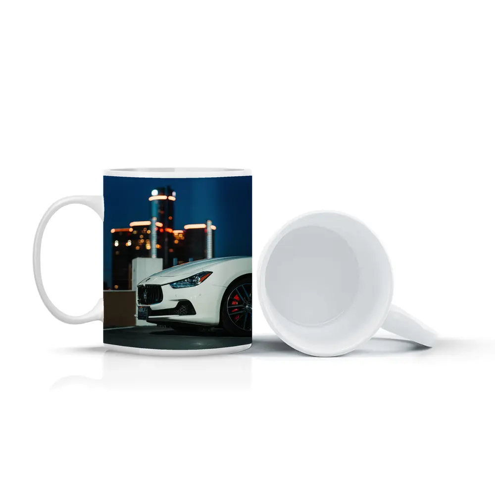 Maserati Ghibli White City Night Background – Mugs