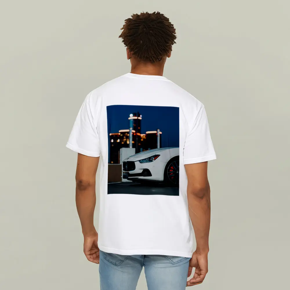 Maserati Ghibli White City Night Background – T-Shirts