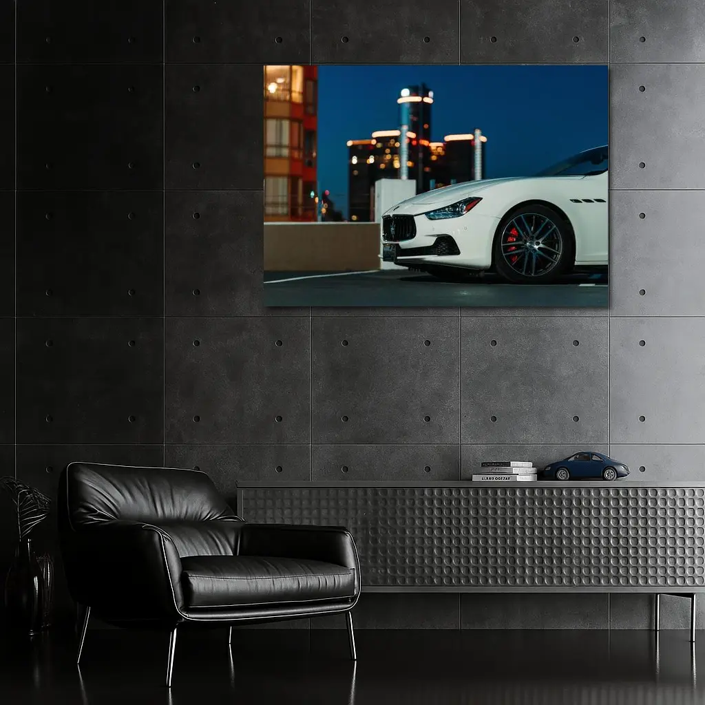 Maserati Ghibli White City Night Background – Wall Art