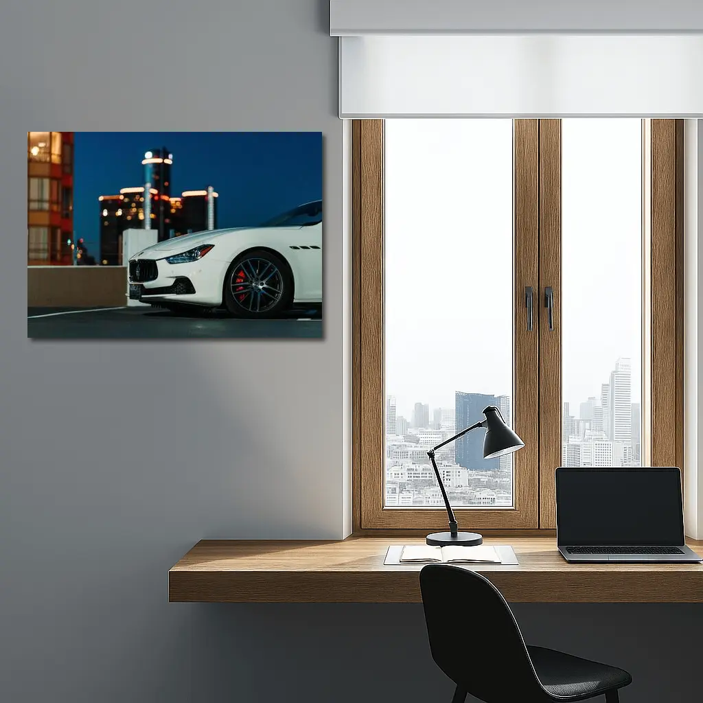 Maserati Ghibli White City Night Background – Wall Art