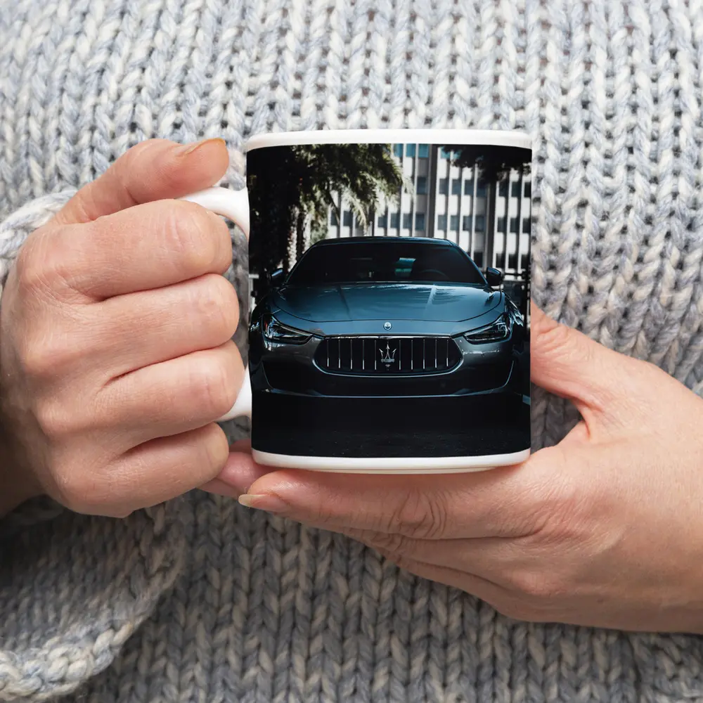 Maserati Ghibli Front View Urban Street – Mugs