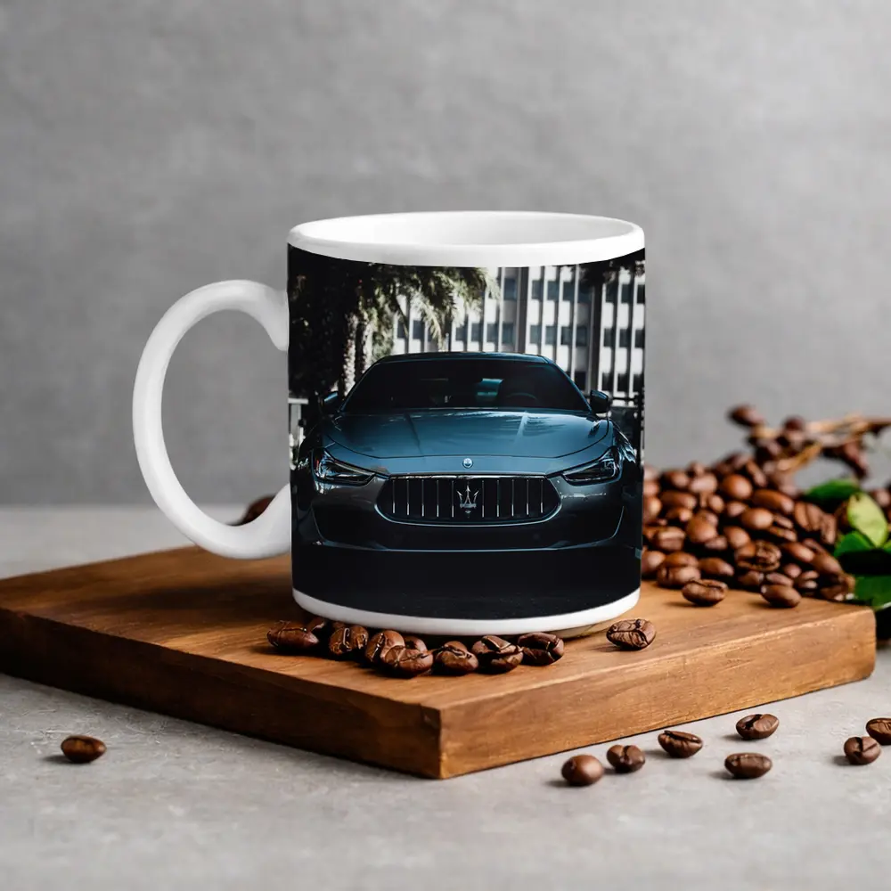 Maserati Ghibli Front View Urban Street – Mugs
