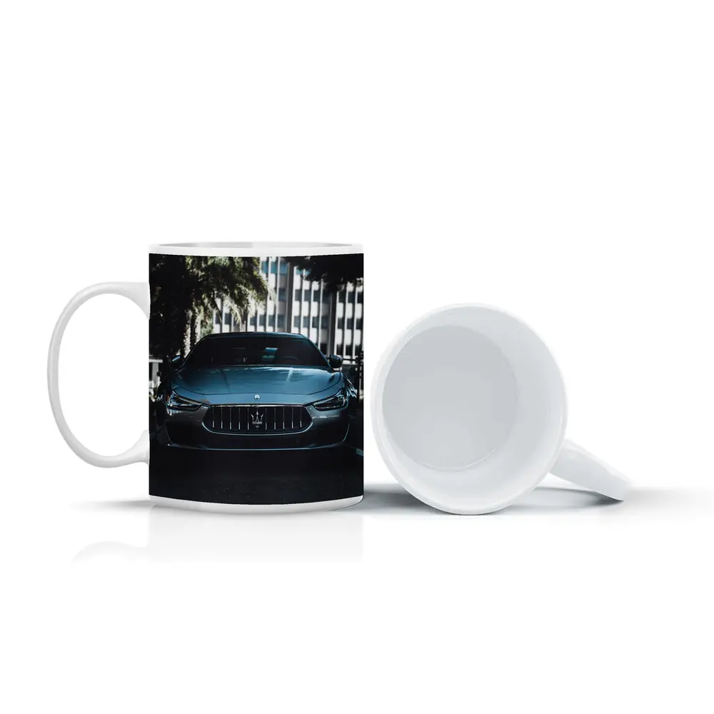Maserati Ghibli Front View Urban Street – Mugs
