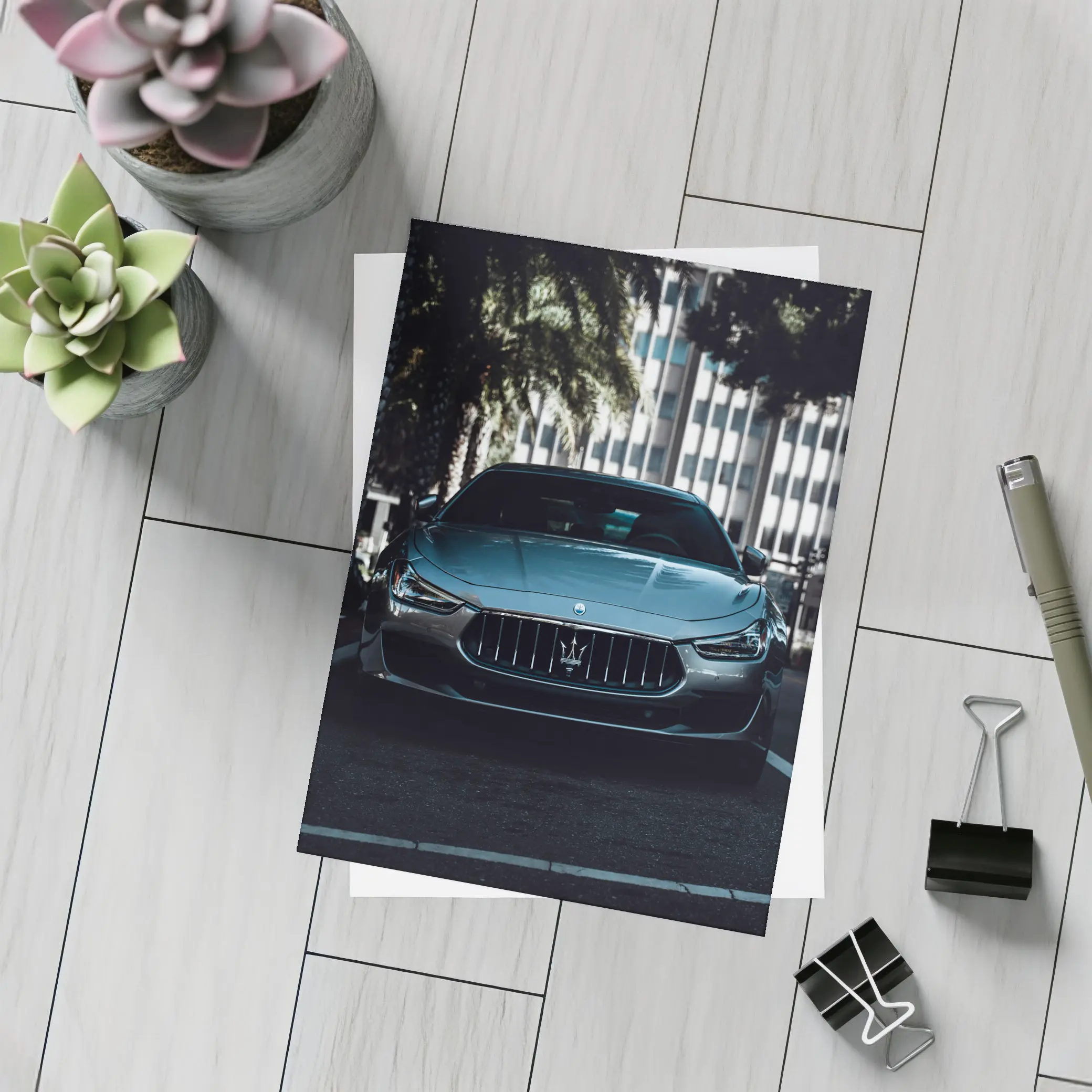 Maserati Ghibli Front View Urban Street – Postcards