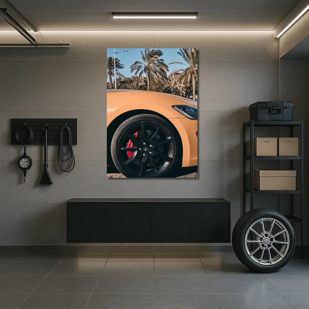 Maserati GranTurismo Gold Wheel Palm Trees – Wall Art