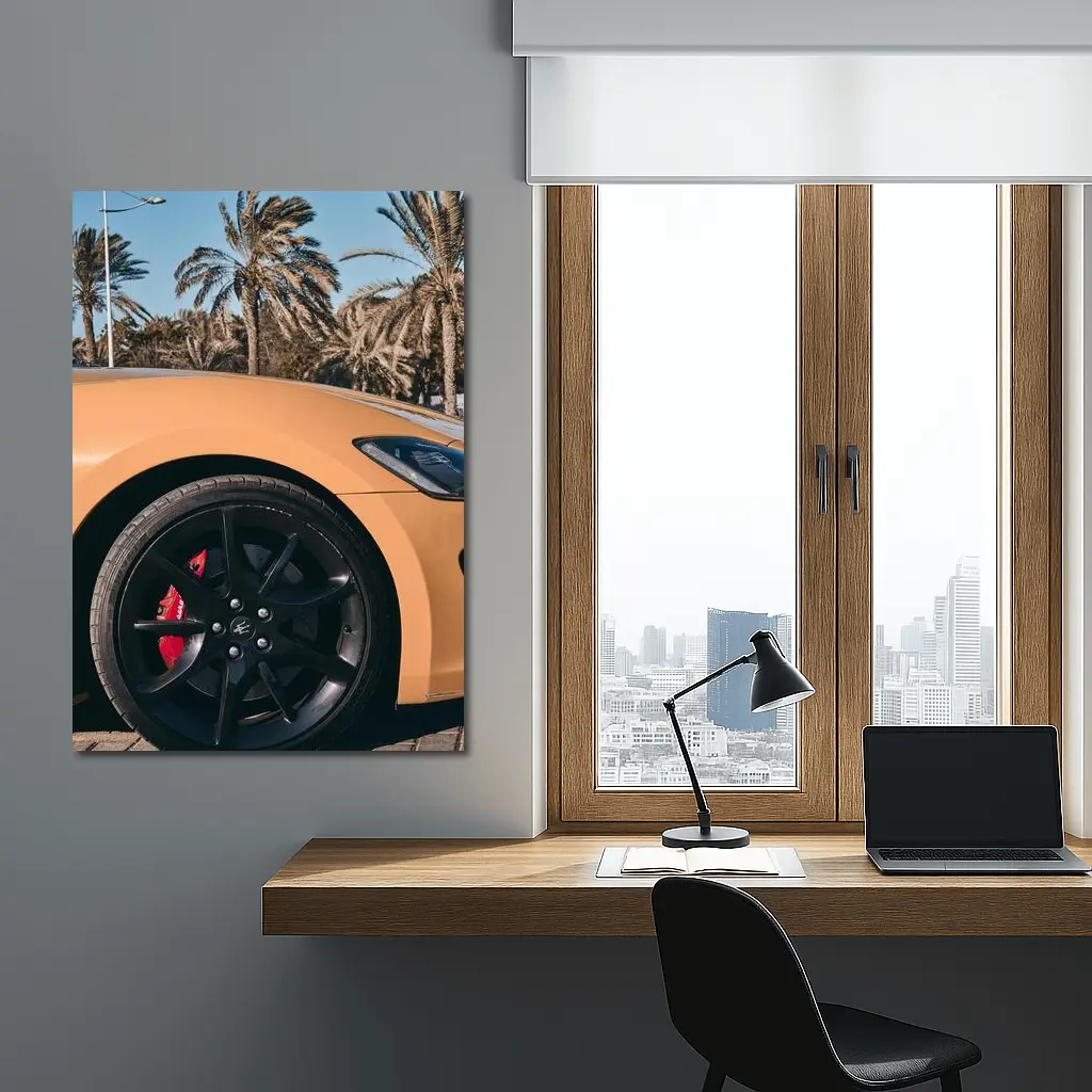 Maserati GranTurismo Gold Wheel Palm Trees – Wall Art