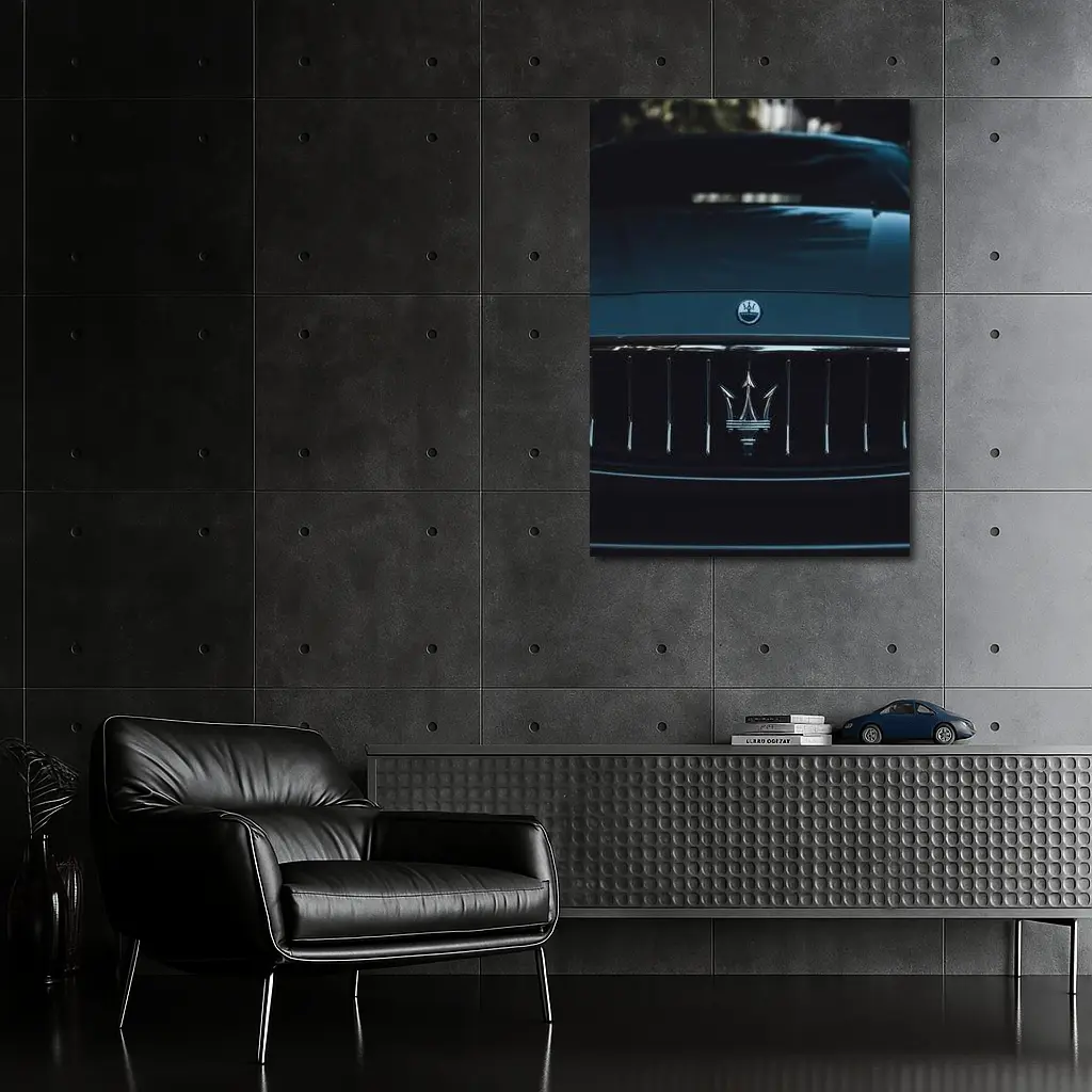 Maserati Trident Grille Dark Moody Close Up – Wall Art
