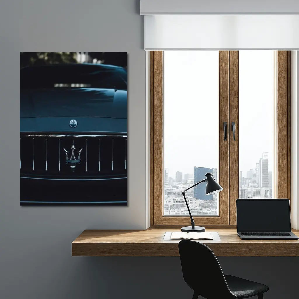 Maserati Trident Grille Dark Moody Close Up – Wall Art