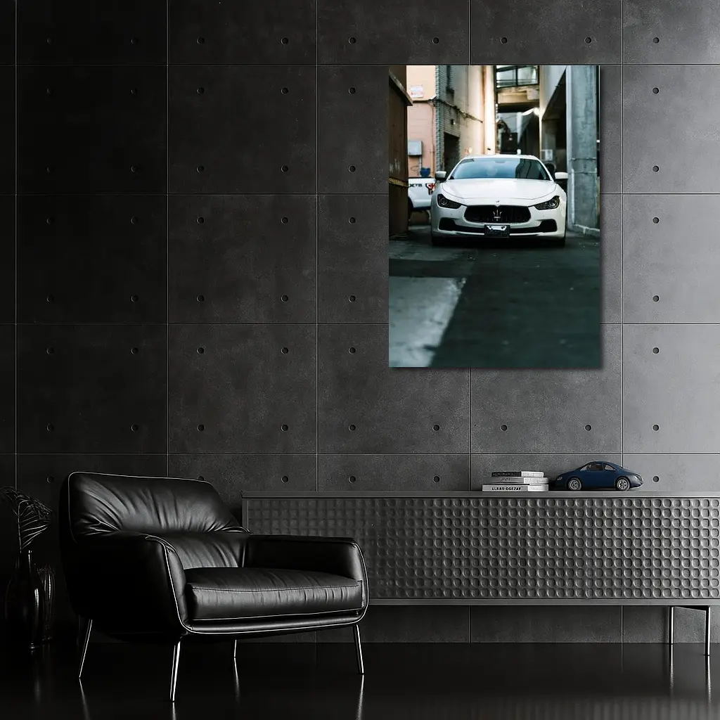 White Maserati Ghibli Parked Urban Alley – Wall Art
