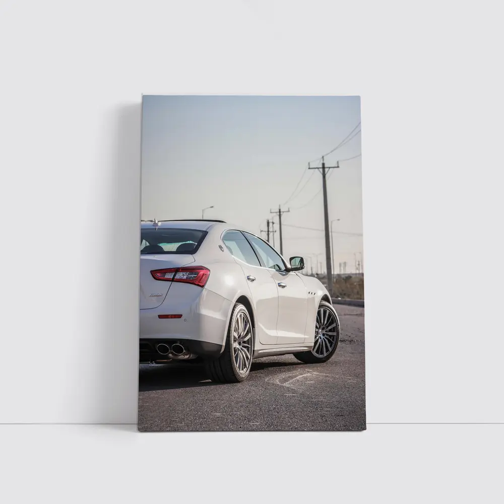 Maserati Ghibli White Sedan Rear View – Wall Art