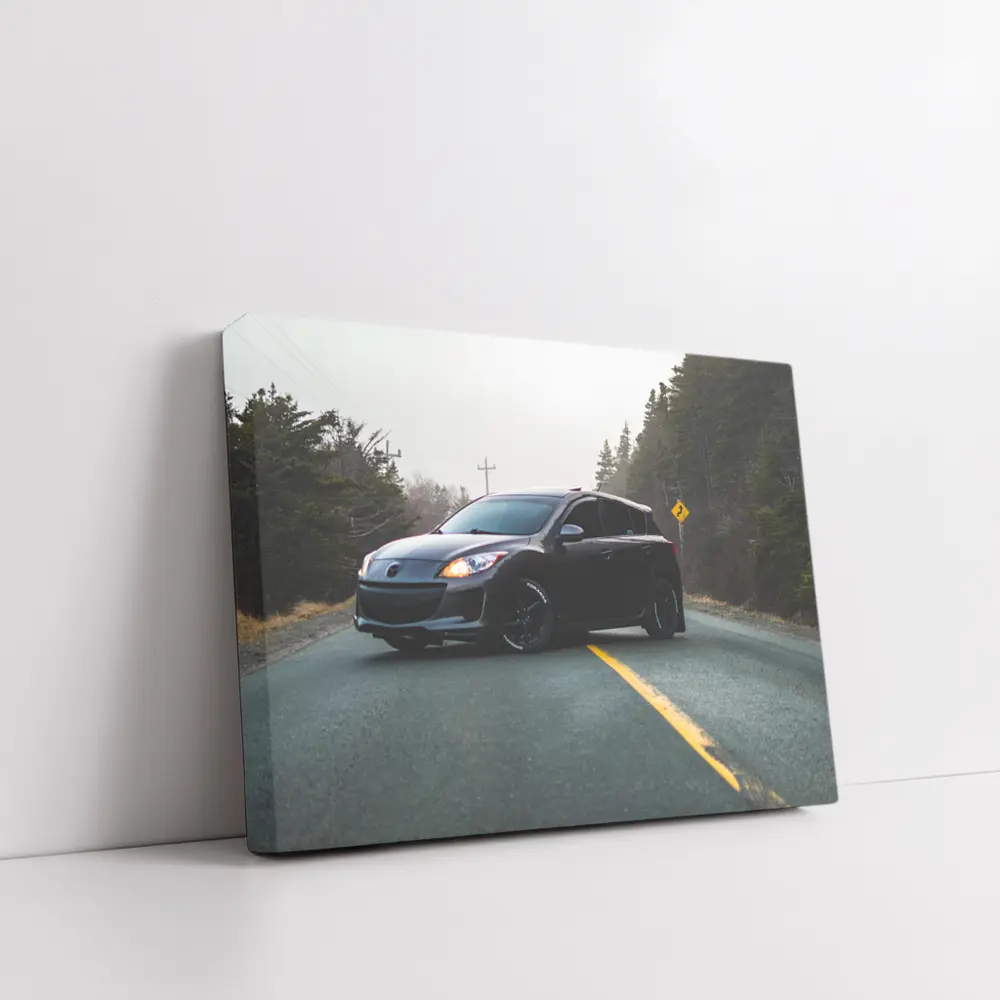 Mazda 3 Hatchback on Foggy Forest Road – Wall Art