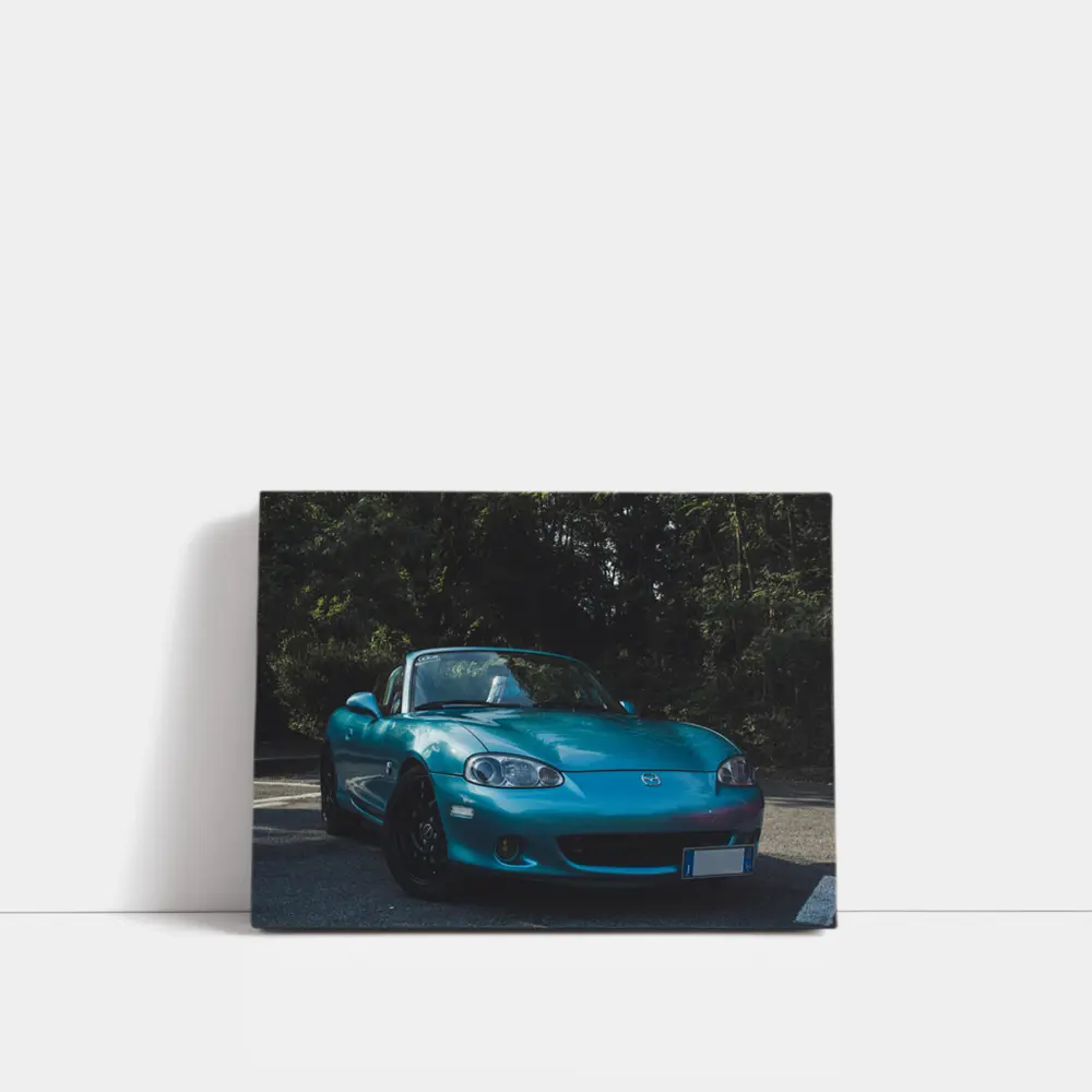 Mazda MX-5 Teal Roadster Forest Background – Wall Art