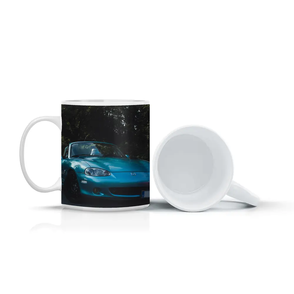 Mazda MX-5 Teal Roadster Forest Background – Mugs