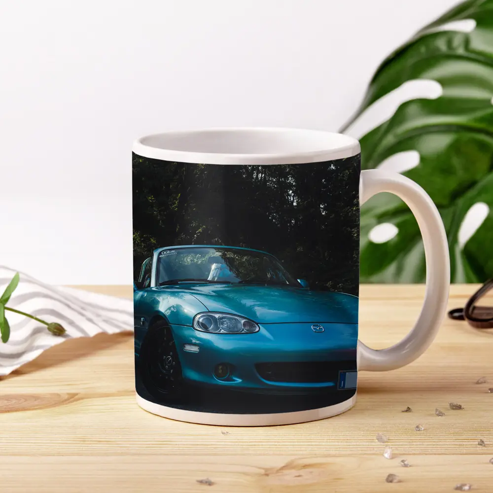 Mazda MX-5 Teal Roadster Forest Background – Mugs