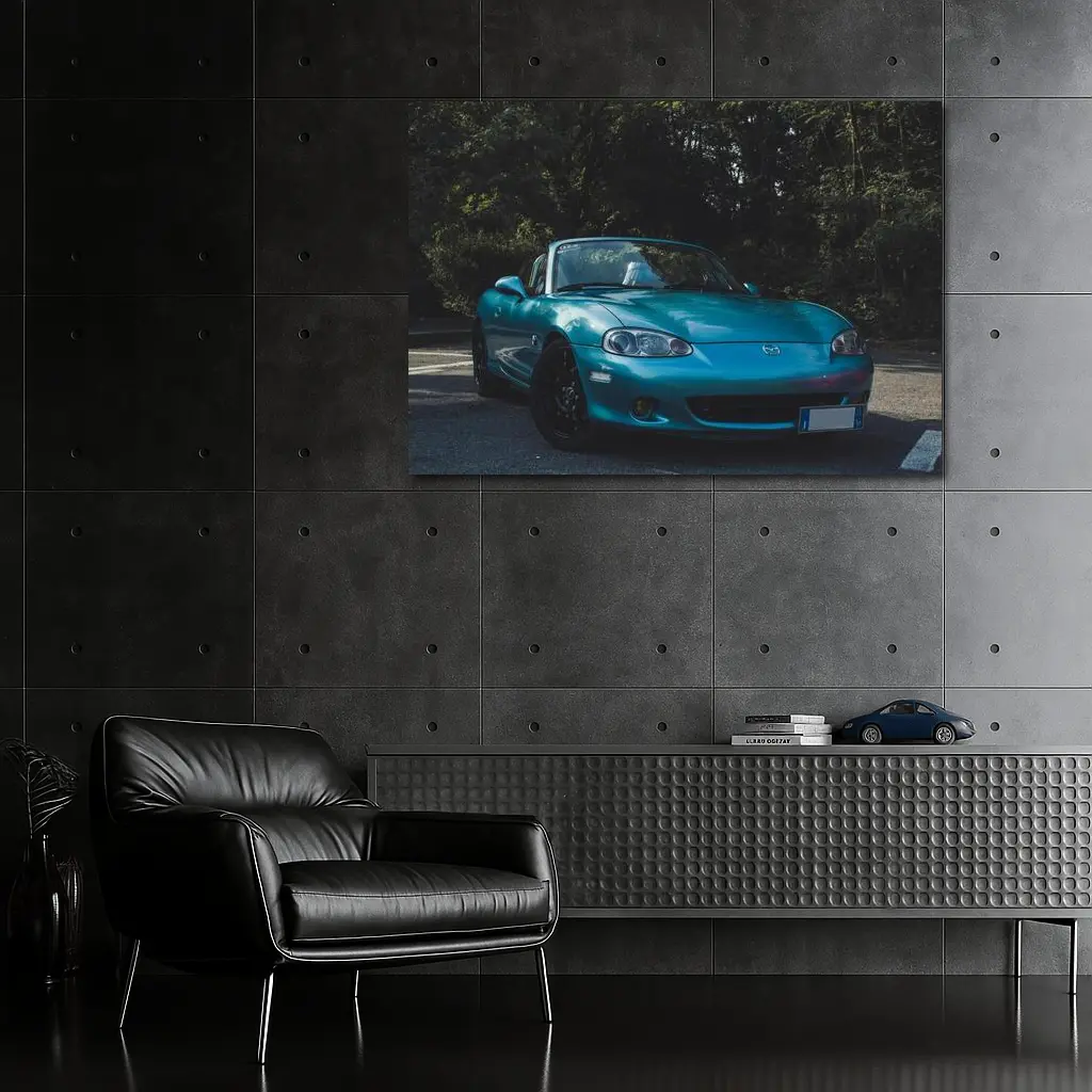 Mazda MX-5 Teal Roadster Forest Background – Wall Art