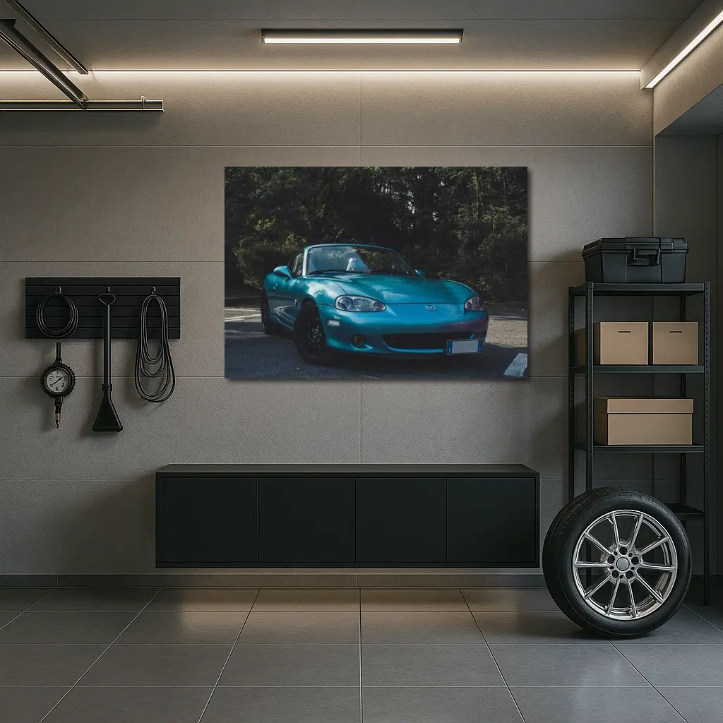 Mazda MX-5 Teal Roadster Forest Background – Wall Art