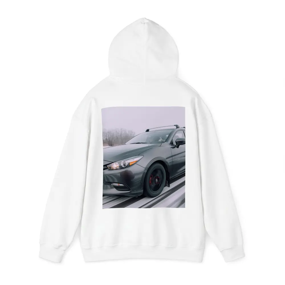 Mazda 3 Hatchback Racing Through Winter Snow – Hoodies