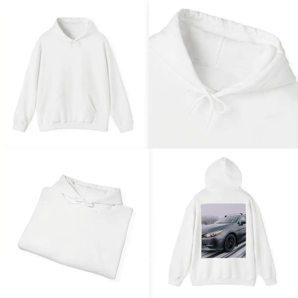 Mazda 3 Hatchback Racing Through Winter Snow – Hoodies