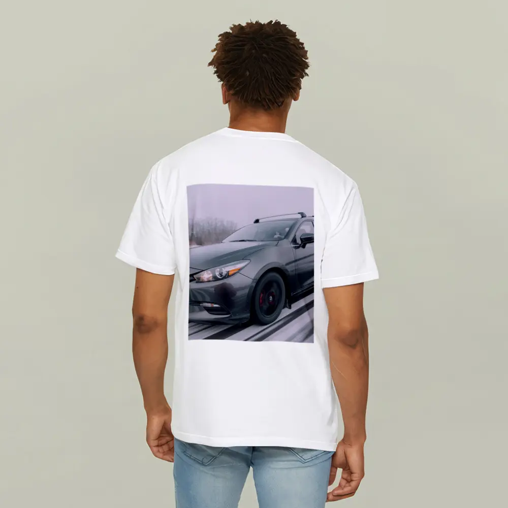 Mazda 3 Hatchback Racing Through Winter Snow – T-Shirts