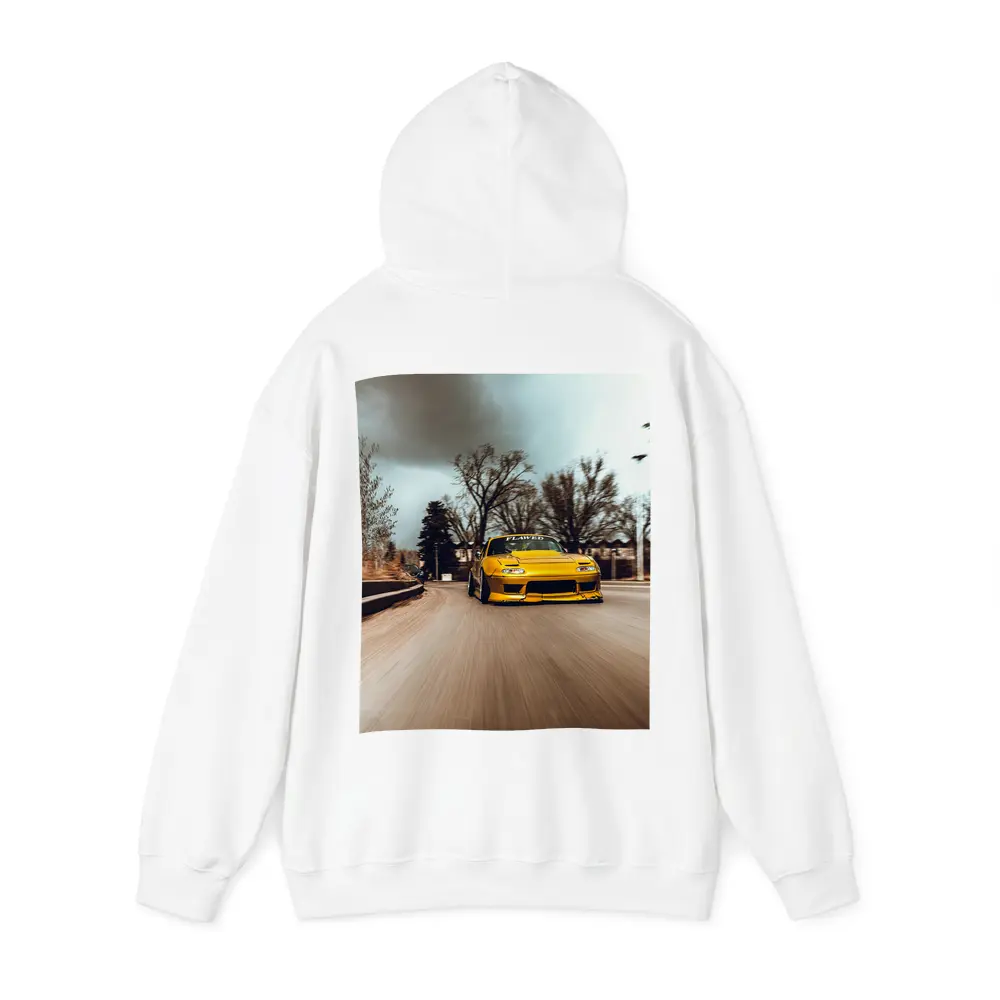 Yellow Mazda RX-7 Racing Through City Street – Hoodies