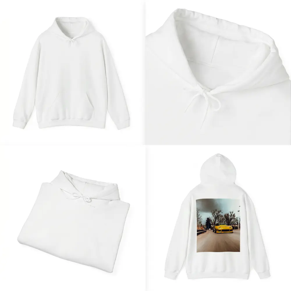 Yellow Mazda RX-7 Racing Through City Street – Hoodies