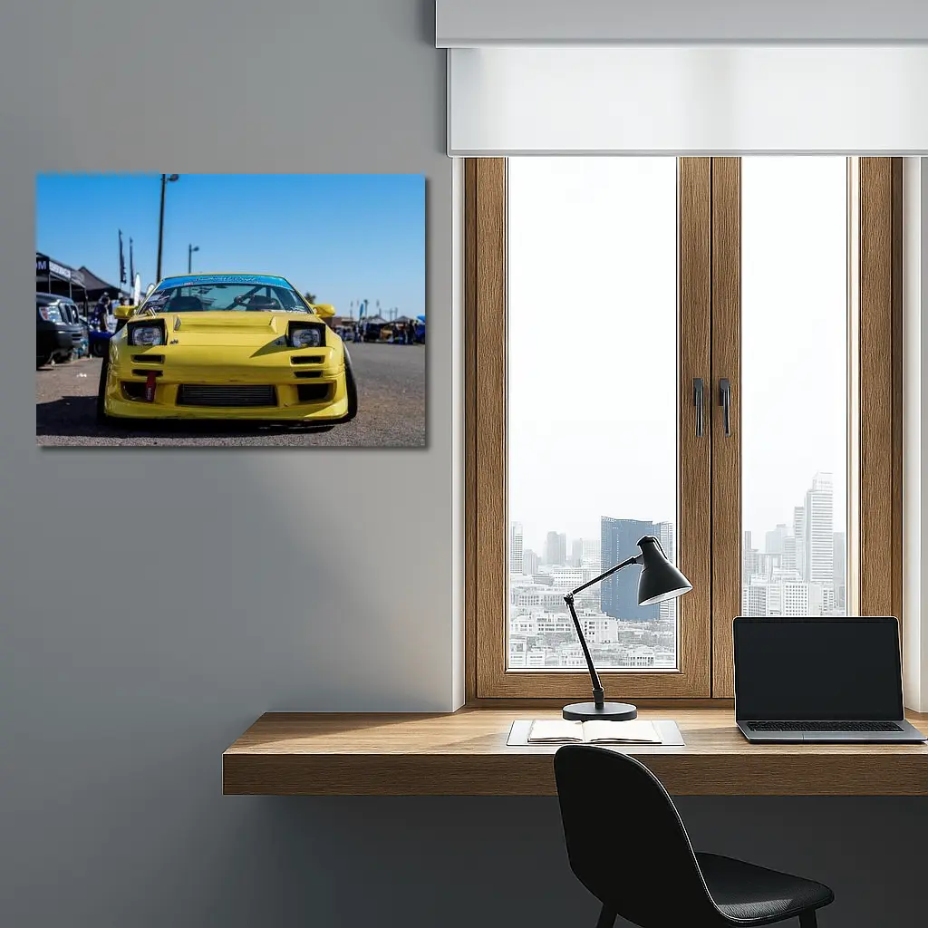Yellow Nissan 240SX Widebody at Car Show – Wall Art