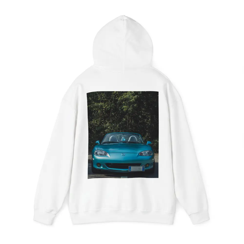 Mazda MX5 Teal Roadster Forest Background – Hoodies