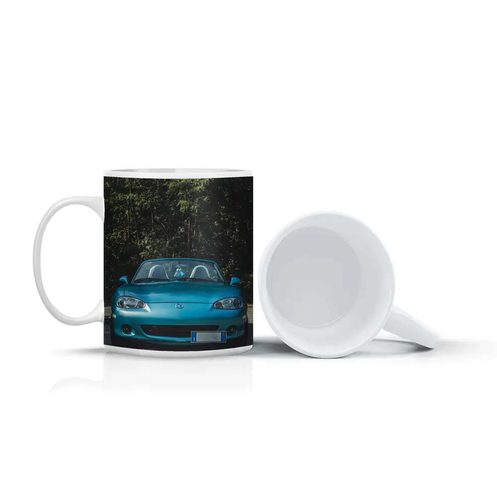 Mazda MX5 Teal Roadster Forest Background – Mugs
